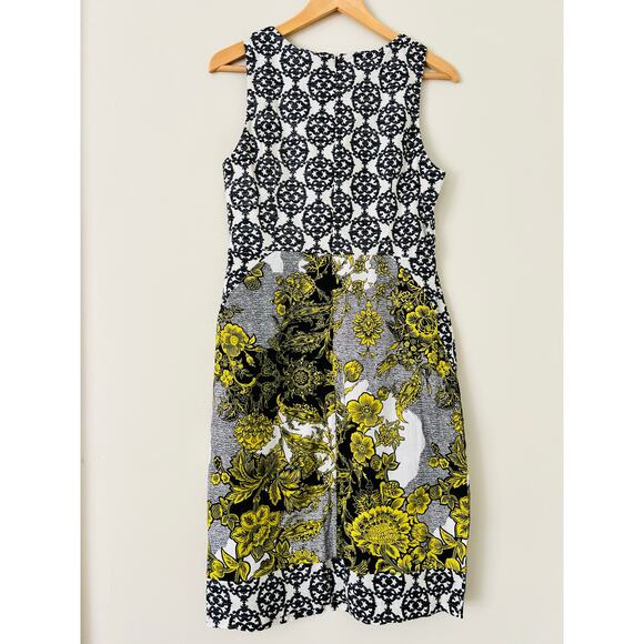 Anthropologie Aires Floral Dress 8 Fitted Shift Green Yellow Weston Wear Cotton - Picture 5 of 5